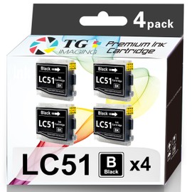 TG Imaging Compatible LC51 Ink Cartridge Replacement for Brother LC-51 LC51BK DCP-130C DCP-330C DCP-350C DCP-540CN DCP-560CN MFC-235C FAX-1360 FAX-2480C MFC-240C Inkjet Printer (4xBlack, 4-Pack)