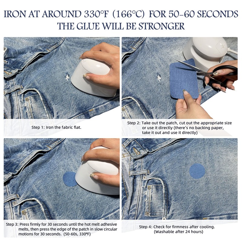 KING MOUNTAIN Iron-on Repair Patch,3"x60"100% Cotton Denim Iron-on Repair Patch,