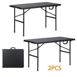 SEGAWE 2PCS 4ft Plastic Folding Table Heavy-duty Table For Outdoor Indoor Camping Party