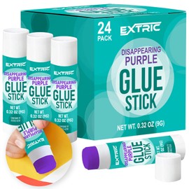 Glue Sticks Bulk Classroom, Purple Glue Sticks for Kids 24 Count, 0.32 Ounce Washable, for Kids, School and Home | EXTRIC