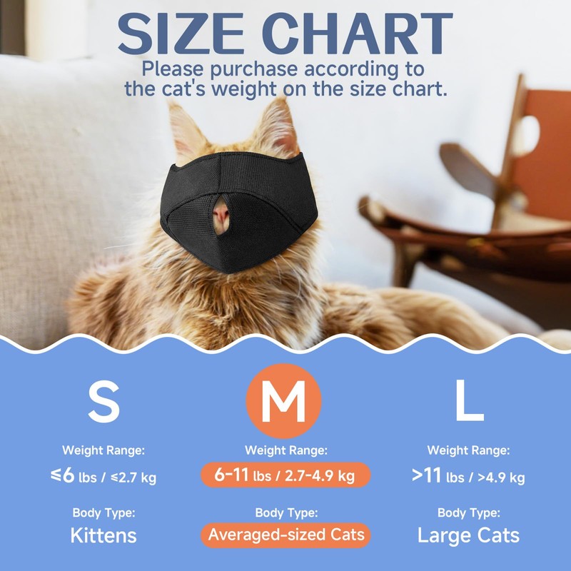 BARKLESS Cat Calming Muzzle for Grooming & Nail Trimming, Oxford