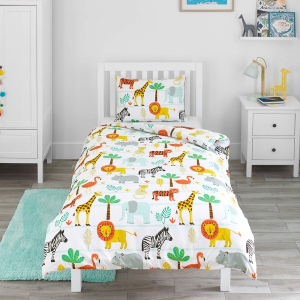 Bloomsbury Mill - Safari Adventure - Jungle Animals - Kids Bedding Set - Junior/Toddler/Cot Bed Duvet Cover and Pillowcase - Mother and Baby Awards Best Bedding 2021