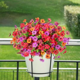 Artificial Fake Plants Flowers for Outdoor Spring Summer Decor,12 Bundles Faux Silk Daisy for Planter Pot Colorful UV Resistant Look Real for Front Door Porch Patio Outside Yard(RedPurple OrangeBrown)