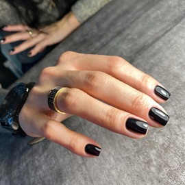 SXVME All Black False Nails Short Square, Natural Solid Color Acrylic Press on Nails Reusable Acrylic Fake Nails Press ons Short Coffin for Women Daily Wear 24 Pcs