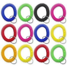 Plastic Spring Keychains, 12 Pcs Colorful Spiral Stretch Wristband for Swimming Pools, Gyms, Sauna (Diameter 2.36 Inch)