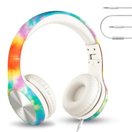LilGadgets Connect+ Pro - Auriculares con cable para niños, para la escuela con micrófono, limitación de volumen para la oreja con cable, tecnología SharePort y acolchado SoftTouch, teñido anudado