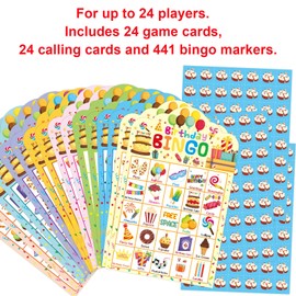FANCY LAND Birthday Bingo Game 24 Players for Kids Die-Cut Bingo Cards Party Game School Classroom Activities Supplies