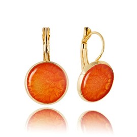 Elegant Klassisch Glanz Klein Runde Leicht Tropfen Ohrringe f√ºr Damen (Stil 32 - Gemalte Orange Gold)