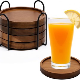4 Piezas Portavasos de Madera Antideslizantes para Mesa con Soporte, Posavasos para Proteger la Mesa de Calor y Desgaste, Posavasos para Bebidas...   