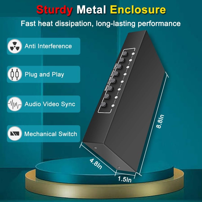 FlyroadUp RCA AV Switch 8 in 1 Out Composite Video