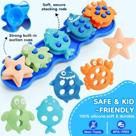Baby Bath Toys, Silcone Stacking Bath Toy Set with 20 Textured Floating Pieces, Sticks to Tub Walls, Bathtub Toys Suitable for Toddler