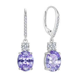 FJ Alexandrite Drop Earrings Dangle 925 Sterling Silver Solitaire Leverback Earrings June Birthstone Jewelry for Women
