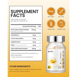 Suplemento de glutatión con trans-resveratrol, PQQ y ergotioneína - Complejo antioxidante 6 en 1 para aclarar la piel y envejecimiento saludable, bell