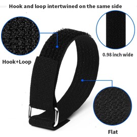 Amsthow 39ft Black Hook and Loop Cable Straps 1 inch Wide Cinch Long Adjustable Management Cords Organized Cable Ties With 50Pcs Metal Buckles (Black)