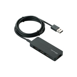Elecom U2H-A4SBK USB Hub 2.0 Compatible, 4 Port with AC Adapter, Black