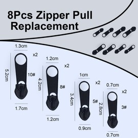 8Pcs Zipper Pull Replacement,Zinc Alloy Zips for Sewing Assorted Sizes UK Zip Puller,Detachable Zip Repair Kit,Extension & Fixing Pulls Rescue for Repair Clothes Jeans Coats Jacket Backpack Luggage