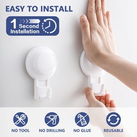 JOMOLA Suction Cup Hooks for Shower Wall Towel Suction Hooks Bathroom Heavy Duty Towel Holder Vacuum Suction Shower Hooks for Wreath Wall Hanger for Shower Door Glass Bathroom Kitchen White 2Pcs