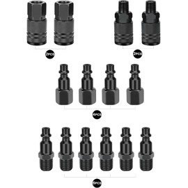 14 pcs Air Line Connectors Airline Hose Compressor Fittings 1/4" NPT Air Coupler and Plug Kit Couplings Connector Male Female,Air Tool Fittings & Air Compressor Accessories Set (Black)