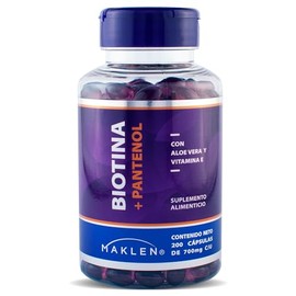 HAIR VITAMIN - Maklen Biotina con Pantenol y Vitamina E - Suplemento Alimenticio para Cabello, Piel y Uñas - 200 Capsulas Softgels de 700 mg