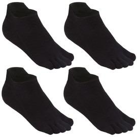 TCOTBE Toe Socks No Show Running Five Finger Crew Socks for Men 4 Pack (AU, Alpha, One Size, Black)