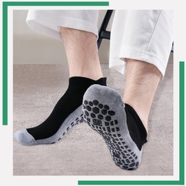SkiBeaut Non Slip Men Grips Socks, 3 Pairs Taichi Grippy Pilates Yoga Hospital Anti Skid Cushion Ankle Low Cut Man Socks, US Size 10-12