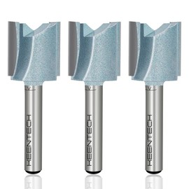 KEENTECH Carbide Tipped Double Flute Straight Router Bit 3Pcs, 1/4 Inch Shank Router Bit with Heat Resistance Coating 3/4" Dia. Cutting Depth 3/4" for Woodworking Grooving, Dadoing, Edge Profiling