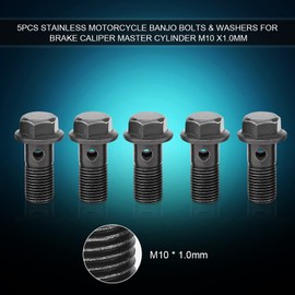 TKSE Brake Hollow Bolt, Pack of 5 M10 x 1.0 mm Motorcycle Hollow Screws and Washers Made of Iron Suitable for Brake Caliper Master Cylinder (M10 x 1 mm)