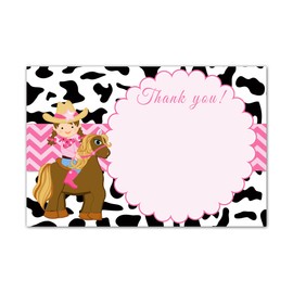 30 Blank Thank You Cards Notes Pink Cowgirl Girl Birthday Baby Shower + 30 White Envelopes