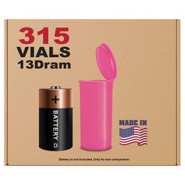 W Gallery 315 Translucent Pink Vials - 13 DRAM Pop Top Bottle - Airtight Smell Proof Containers - Medical Grade Plastic Prescription Bottles for Pill Herb Flower Supplement, Bulk Pack, Not Glass Jars