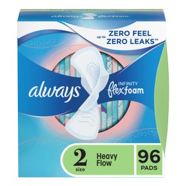 Always Always Infinity Feminine Pads for Women, Size 2 Regular, with Wings, unscented, 96c