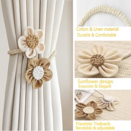 DMOKJER Curtain Tiebacks, Boho Decor Holdback Farmhouse TieBacks for Blackout/Sheer Curtains, Cute Flower Curtain Ties Decorative Rope for Bedroom Window Treatment（2 Pack