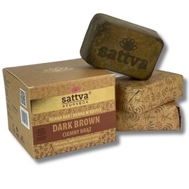 Sattva Ayurveda - Natural Hair Colour in Henna Block Dark Brown - Revolutionary Formula with Oils, Organic Hair Colour Brown ECOCERT - Regenerating Plant Hair Colour Brown - 3 Blocks of 80 g