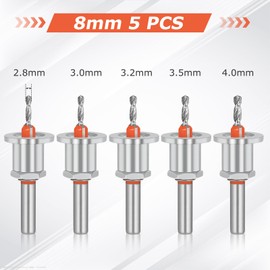 SUPAWAY 6-Piece Countersink Drill Bit Set, 8 mm Round Shank, Countersink Drill, Adjustable Countersink Drill Bit with Countersink Depth Stop for Woodworking with Hex Key Screw, 2.8/3/3.2/3.5/4 mm