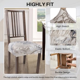 SearchI Dining Chair Seat Covers Set of 4, Stretch Removable Chair Covers for Dining Chairs, Kitchen Chair Covers Protector(Beige and Blue Flower)