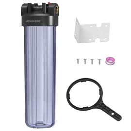 WHT20 Whole House Water Filter Housing, Fit 20"x4.5" Sediment etc Filters for Well and City Water, Big Filter Blue Pre-Filtration System for Home, 1" NPT Port, Pressure Release (Clear Housing)