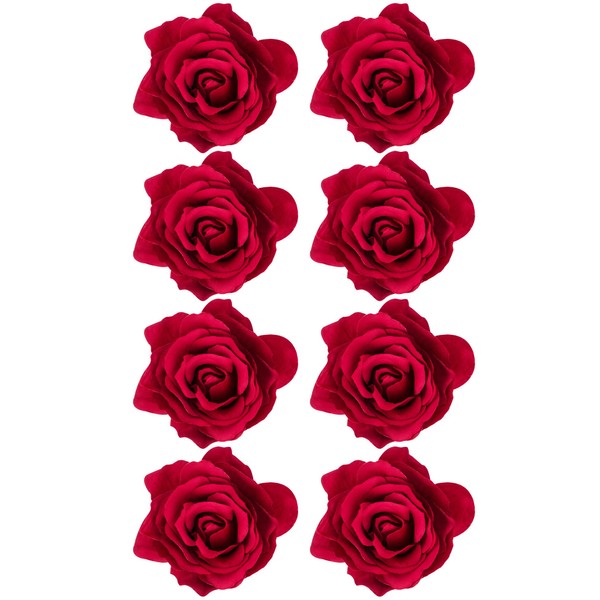 8 Pieces Rose Flower Hairpin Hair Clip Flower Pin up Flower Brooch, Red - Medium