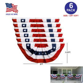 American 6 Pack USA Pleated Fan Flag 1.5x3 Feet American US Bunting Flags Half Fan Banner