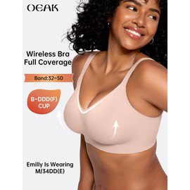 OEAK Womens Wireless Seamless Bras Full Coverage Supportive Lounge Bra Push Up Plus Size Everyday Bra Comfortable Tshirt Bras Pink XL