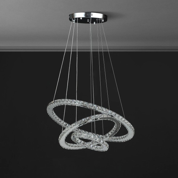 ORE International Adjustable Triple Hoop Modern Crystal LED Remote Dimmer