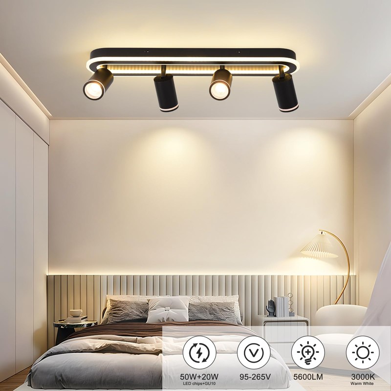 LED 4 Light Track Lighting Spotlight Kit, Black Ceiling Spotlights,