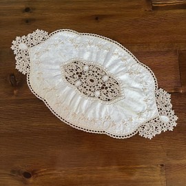 Retro French Oval Doilies, Elegant Velvet Table mats, Coffee Table Tablecloth, Embroidered Lace Placemats Dresser Scarf,21 x 14inch (Champagne)