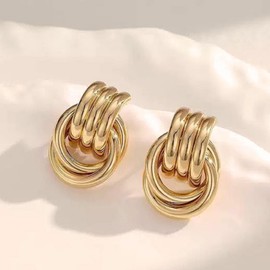 2 Pairs Chunky Knot Earrings Gold Huggie Hoop Earrings for Women Trendy Statement Earrings