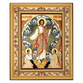 Needzo Resurrection Icon Orthodox Catholic, Seraphim Angels, Wooden Frame, Wall Hanging With Stand 7 3/4 Inch