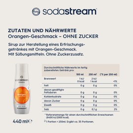 SodaStream SodaStream Sirup Orange ohne Zucker, 1x Flasche ergibt 9 Liter Fertiggetränk, Sekundenschnell zubereitet und immer frisch, 440 ml