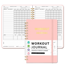 Workout Journal Fitness Planner for Men & Women - Undated Workout Log Book, Workout Tracker, Gym Exercise Calendar Notebook, 6.3"X8.4", Pink