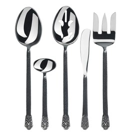Gourmet Settings 5-Pieces Hostess Silverware Avalon Collection Matte/Polished Metal Flatware Serving Set, Stainless Steel Kitchen Utensils Knife/Fork/Spoons, Dishwasher Safe