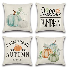 Artscope 4 Stück Kissenbezüge 45x45cm Herbst-Thema Kissenbezug Kürbis Dekokissen Kissenhülle Wurfkissenbezug Couchkissen Fallkissen für Sofa Auto Schlafzimmer