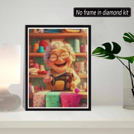 SKRYUIE 5D Diamond Painting Kits Sewing Machine - DIY Diamond Art Kits for Adults Grandma, Full Round Drill - Crystal Embroidery Cross Stitch - Craft for Wall & Office Decor - 12x16 Inch e4