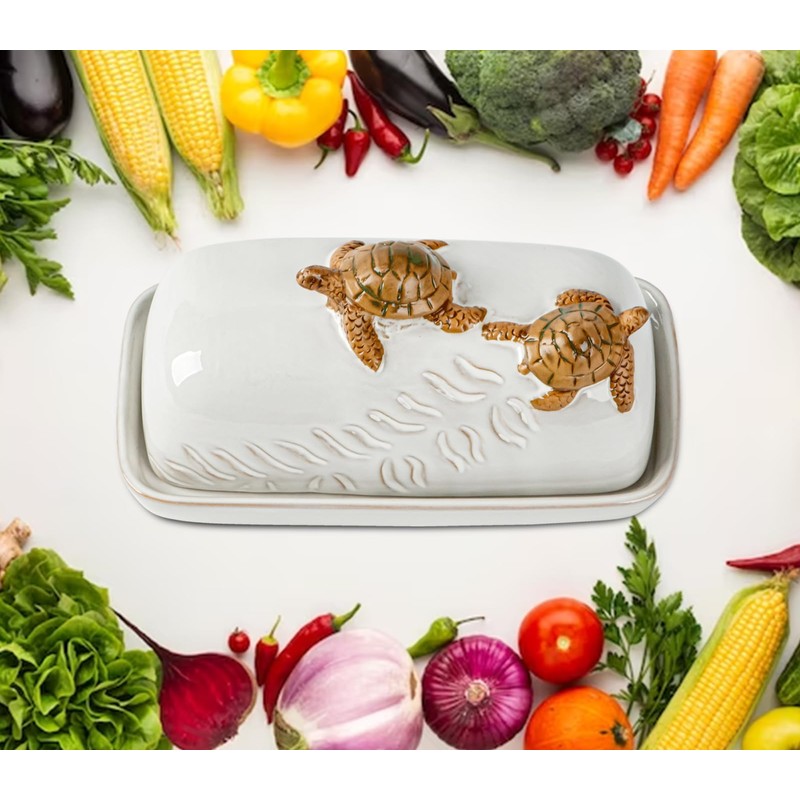 Turtle Stylish Ceramic Butter Dish Covered with Lid and Handle