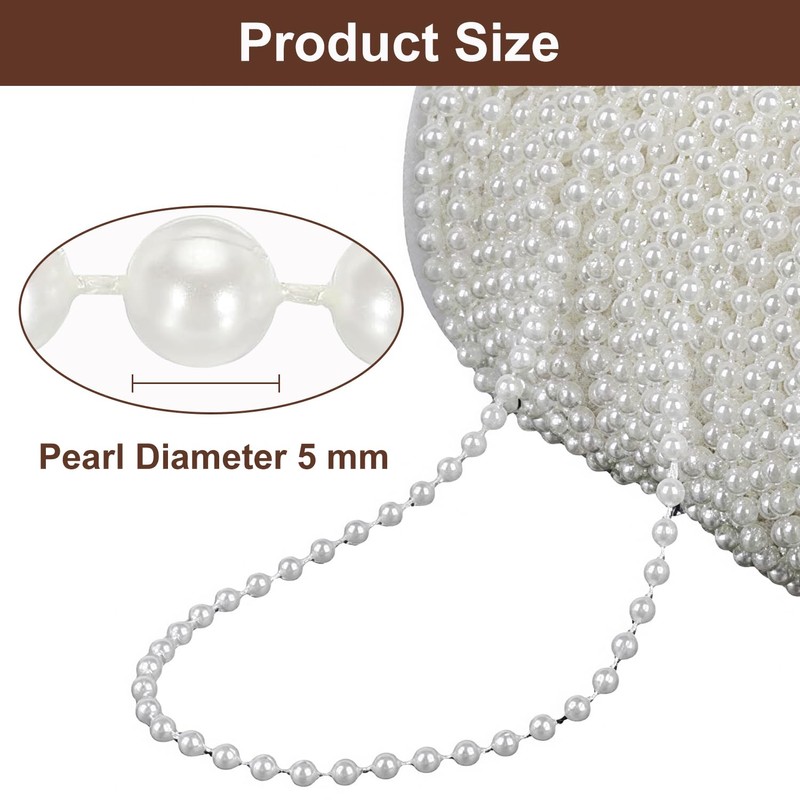 1 Roll 16.4Ft Faux Pearl Beads Garland, Pearl String with